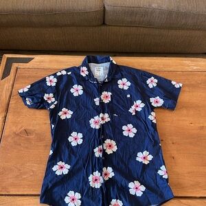 Navy Floral Short-Sleeve Button-Down Shirt